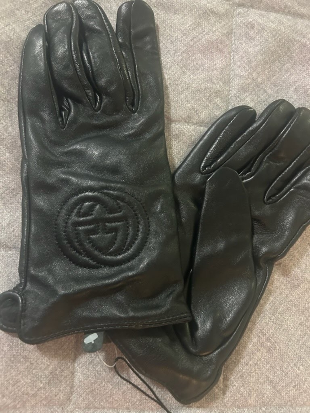 Gucci Black Leather Logo Men's Gloves